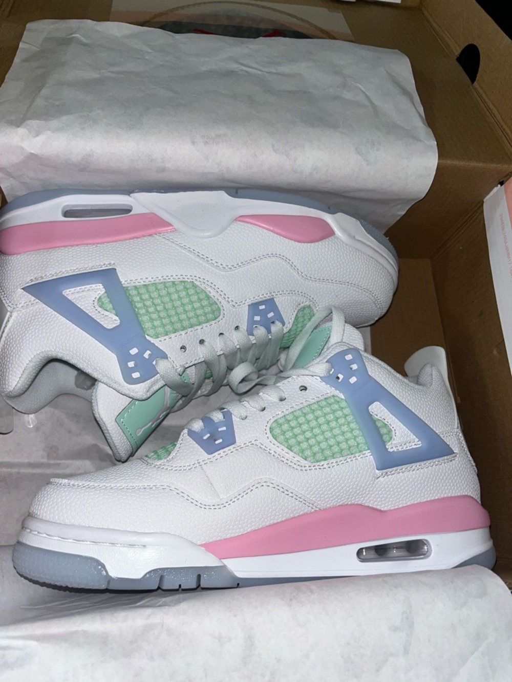 Jordan White Sneakers with Pastel Pink, Mint & Light Blue Accents